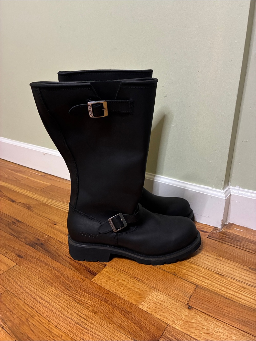 Ride Tecs Black Leather Engineer Boots with Silver Buckles